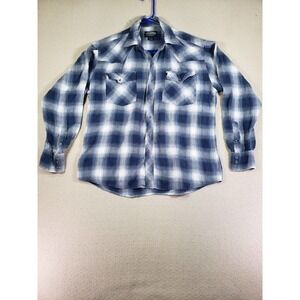 Sandy River Shirt Mens Medium Blue Plaid Button Up Flannel Collared Long Sleeve